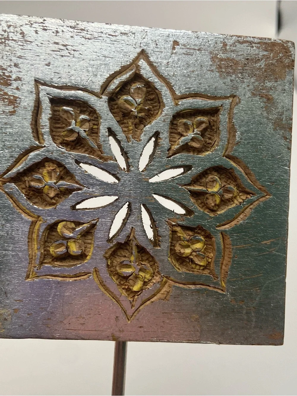 Handmade Silver Wood Wall Coat Rack 2 Hook Floral Carved Entryway NWT India Boho